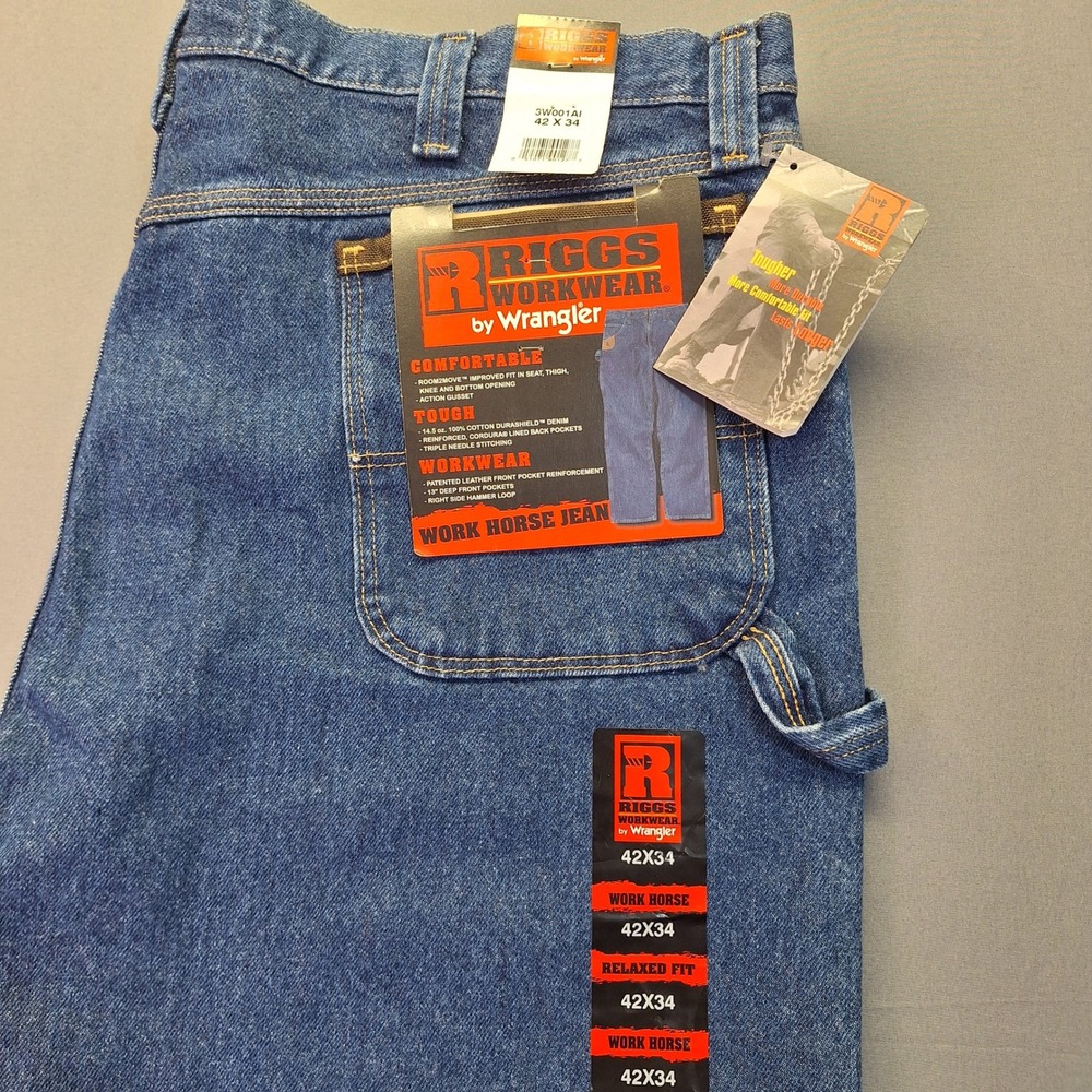 Riggs Workwear by Wrangler Mens Work Horse Jeans Relaxed Fit Blue 42x34 3W001AI